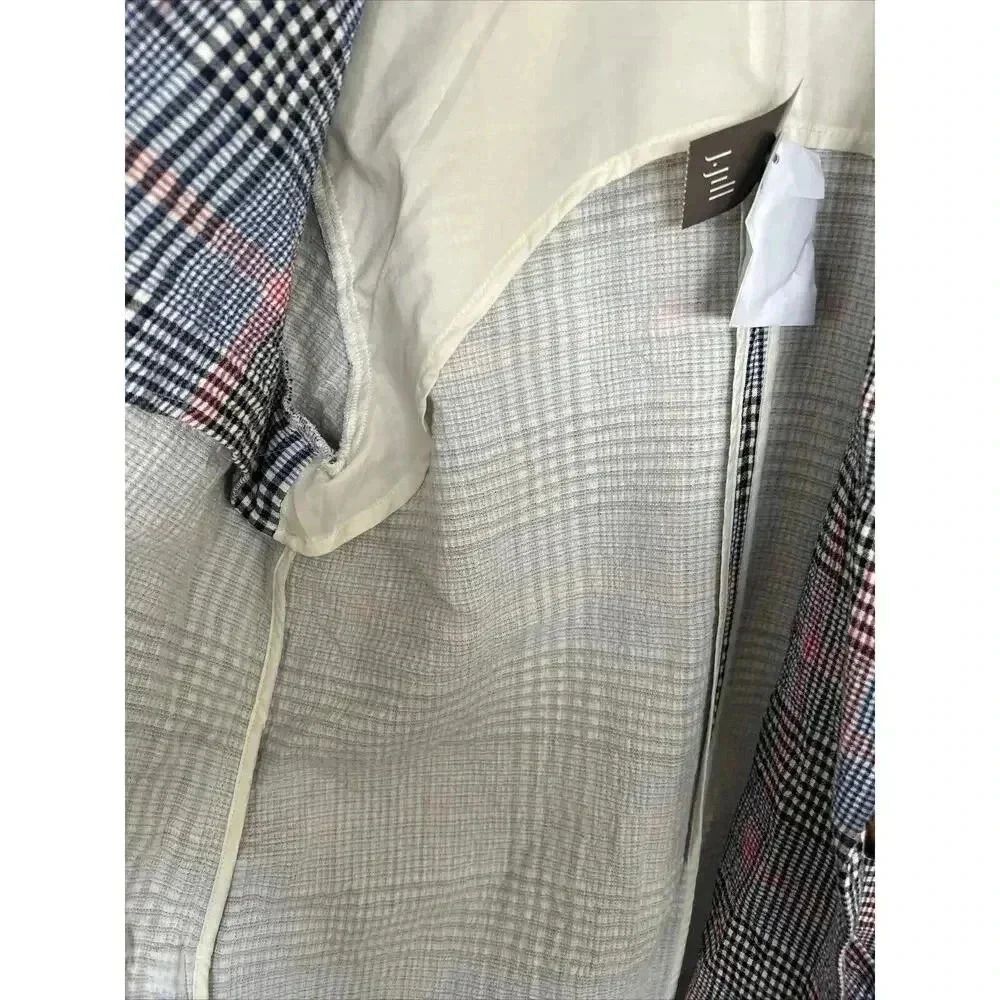 NWT J Jill Barley Relaxed Multi Blue Plaid Cotton Seersucker Boyfriend Blazer M - Picture 13 of 16